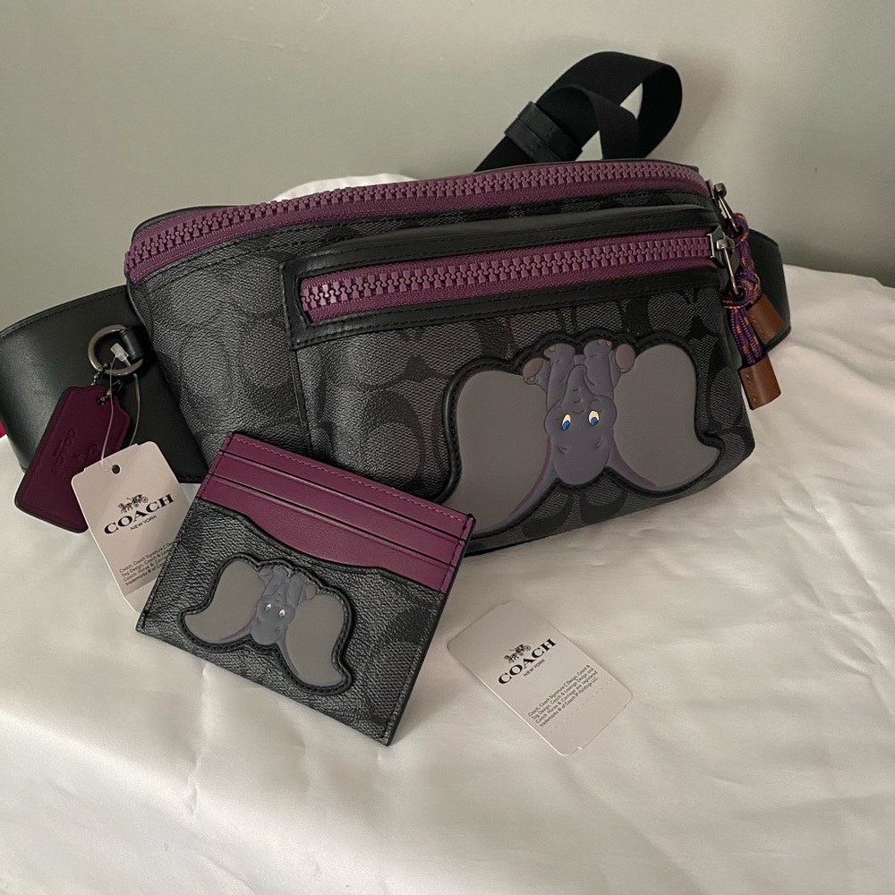 Disney X Coach limited edition Dumbo belt bag with matching card holder